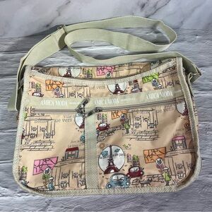 Amica Moda Italy Paris Print Lightweight Nylon Sling Crossbody Shoulder Bag